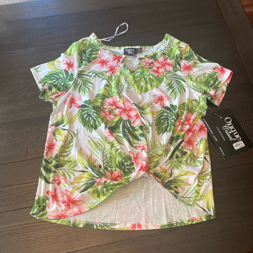 Onque Casuals Green and Pink Floral Top